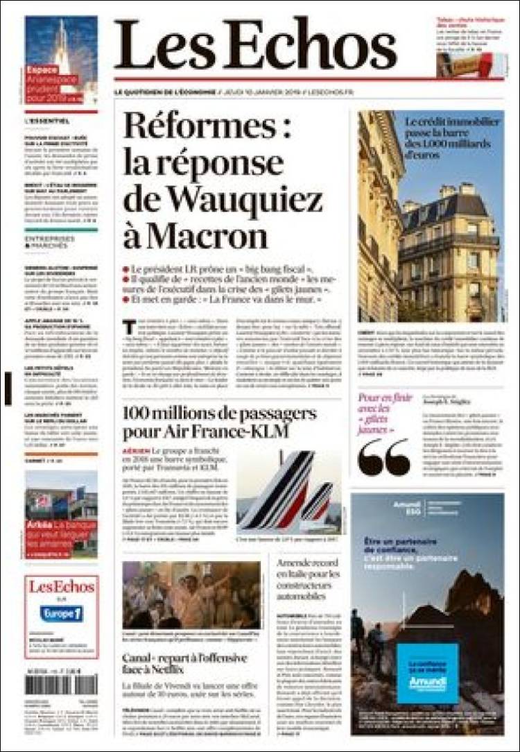 Portada de Les Echos (Francia)