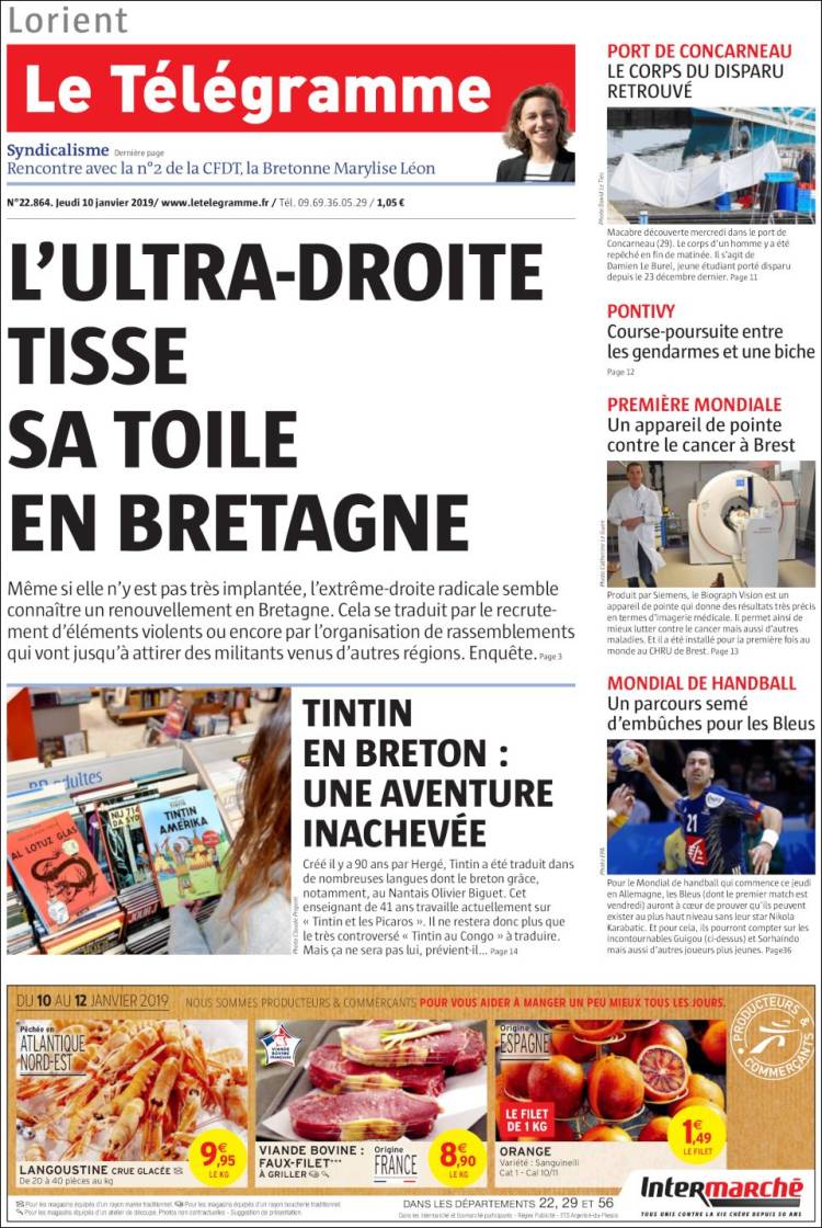 Portada de Télégramme (Francia)