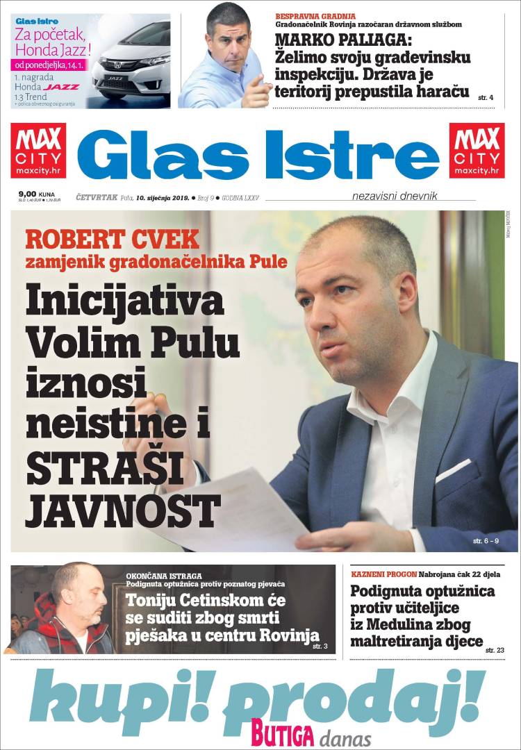Portada de Glas Istre (Croacia)