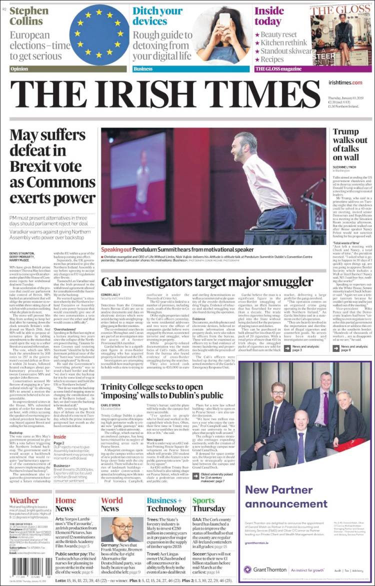Portada de Irish Times (Irlanda)