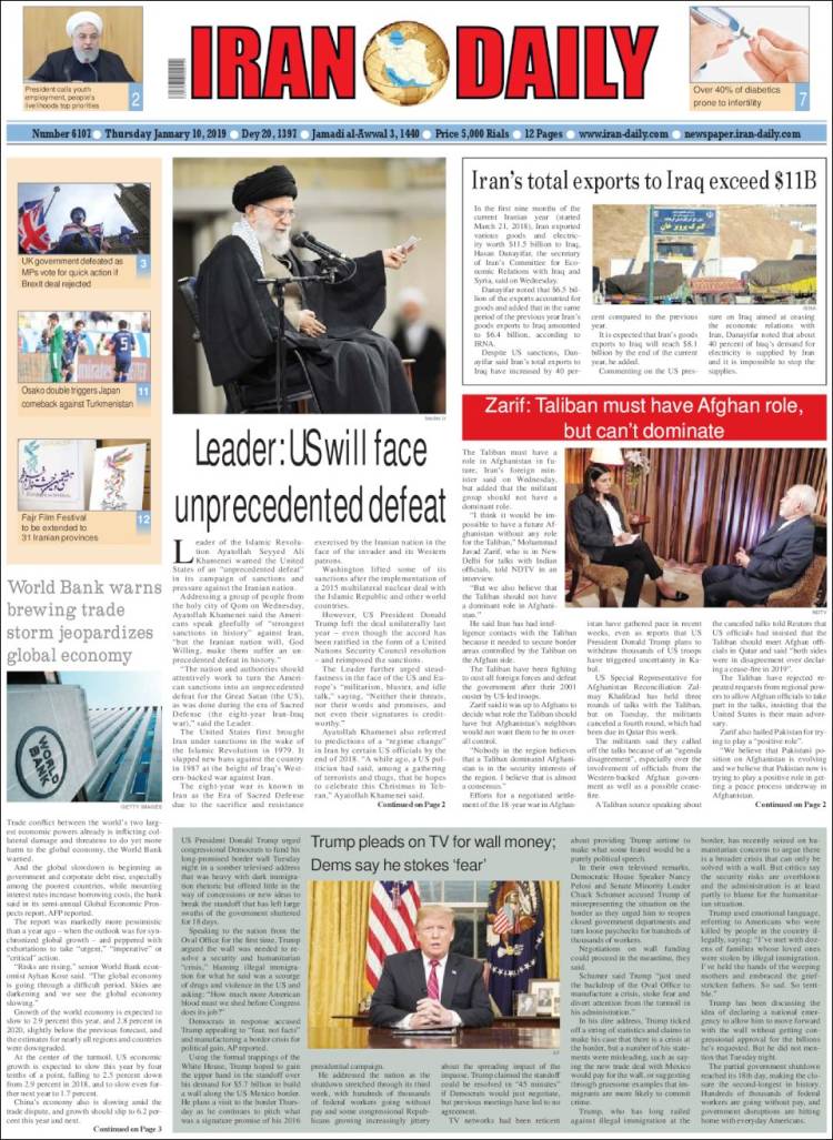 Portada de Iran Daily (Ir&aacute;n)