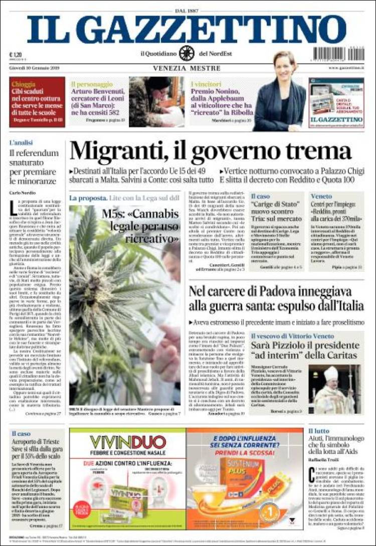 Portada de Il Gazzettino (Italia)