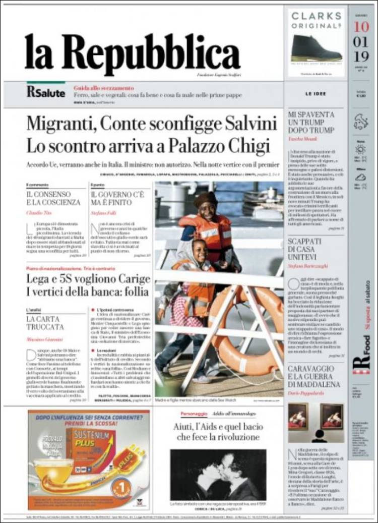 Portada de La Repubblica (Italia)