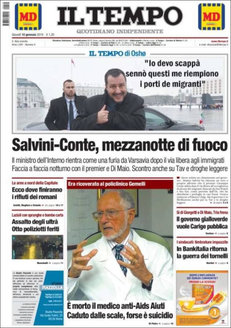 Portada de Il Tempo (Italia)