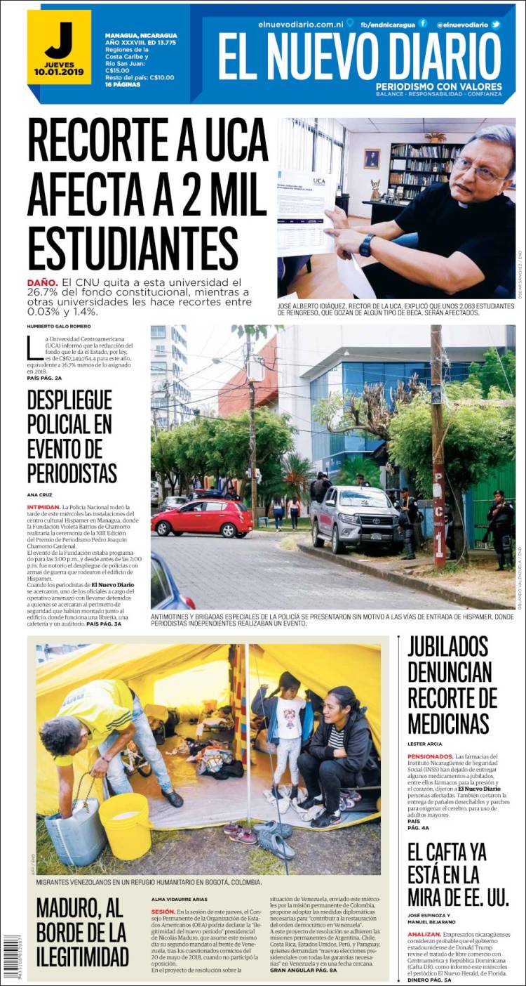 Portada de El Nuevo Diario (Nicaragua)