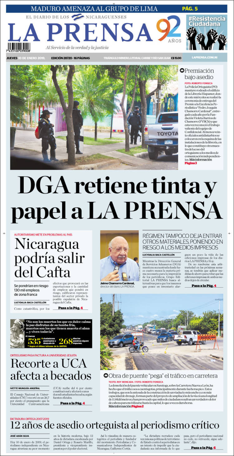 Portada de La Prensa (Nicaragua)