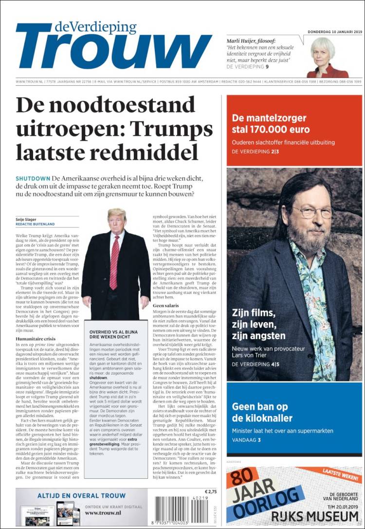 Portada de Trouw (Pa&iacute;ses Bajos)