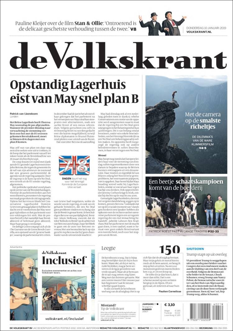 Portada de De Volkskrant (Pa&iacute;ses Bajos)