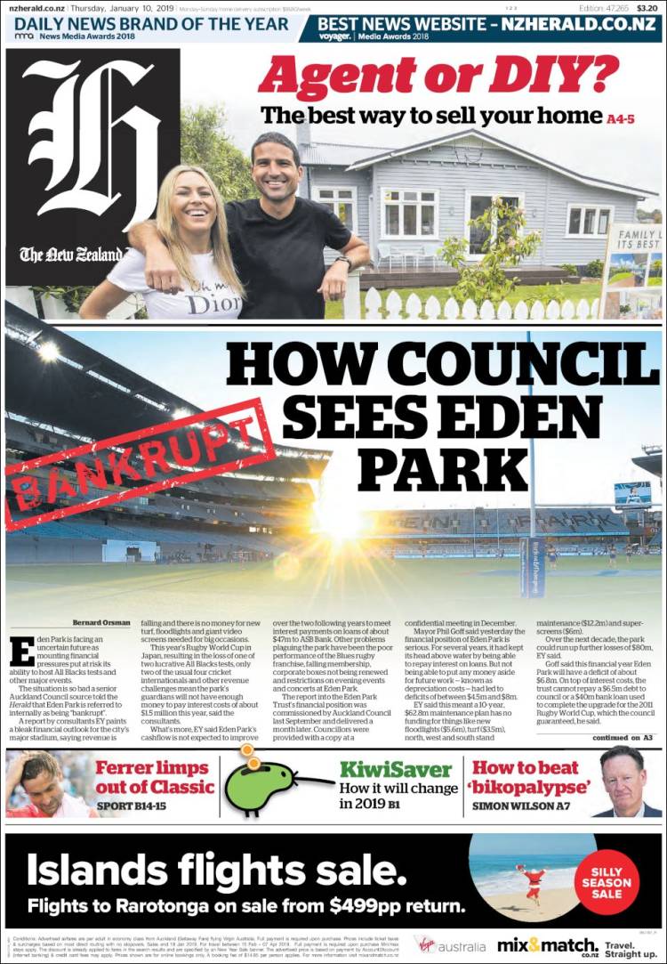Portada de The New Zealand Herald (Nueva Zelanda)