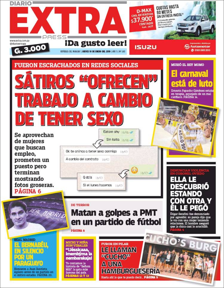 Portada de Diario Extra (Paraguay)
