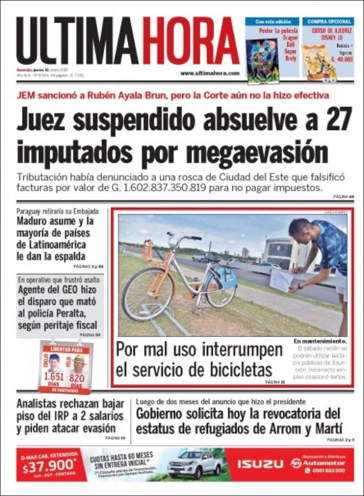 Portada de Última Hora (Paraguay)