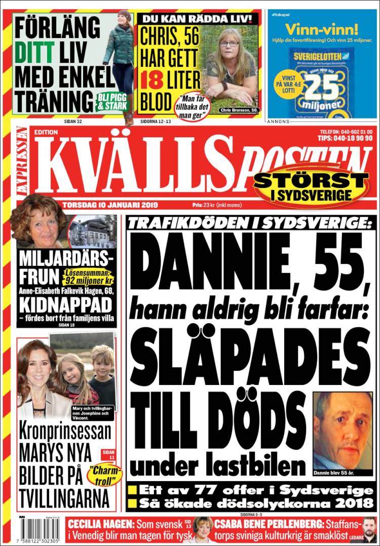 Portada de Kvällsposten (Suecia)