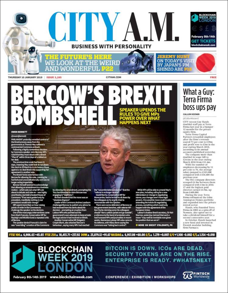 Portada de City A.M. (Reino Unido)