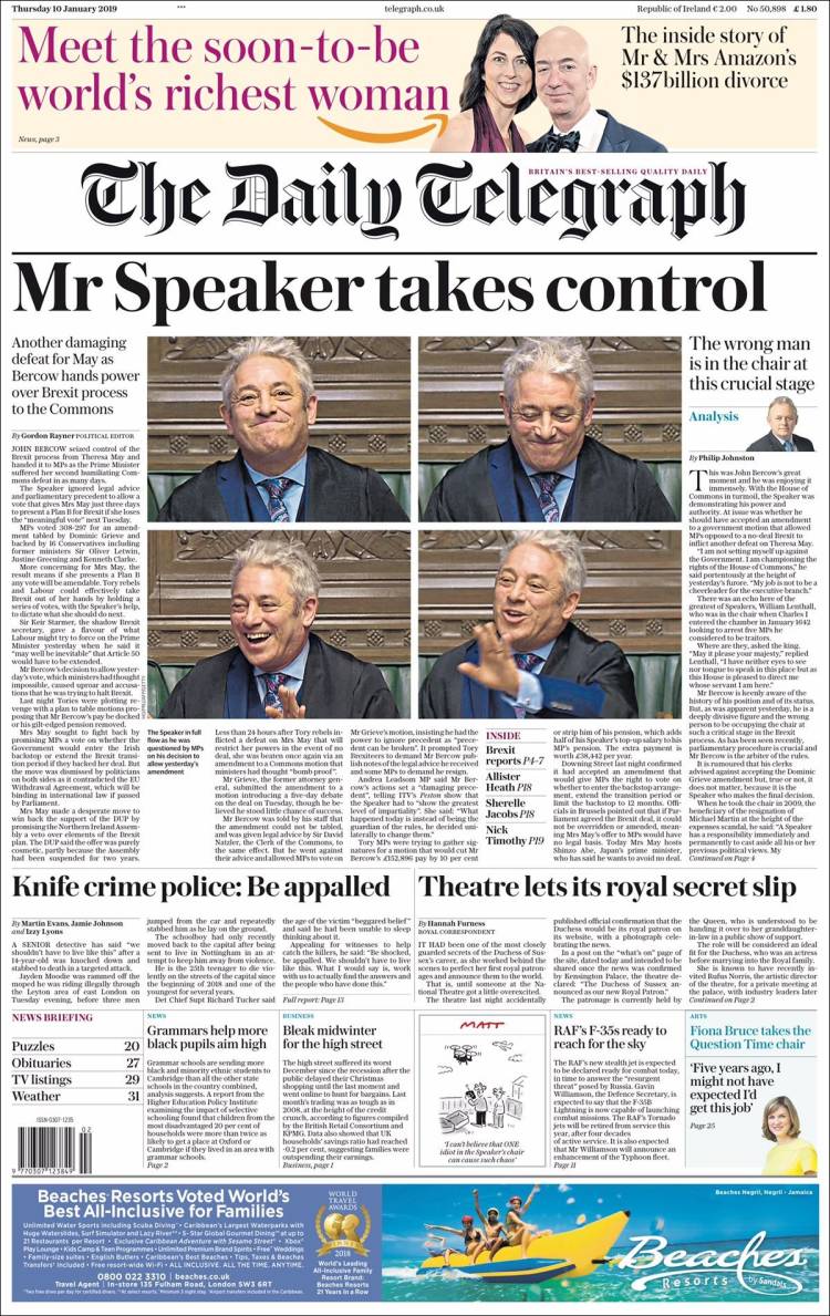 Portada de Daily Telegraph (Reino Unido)