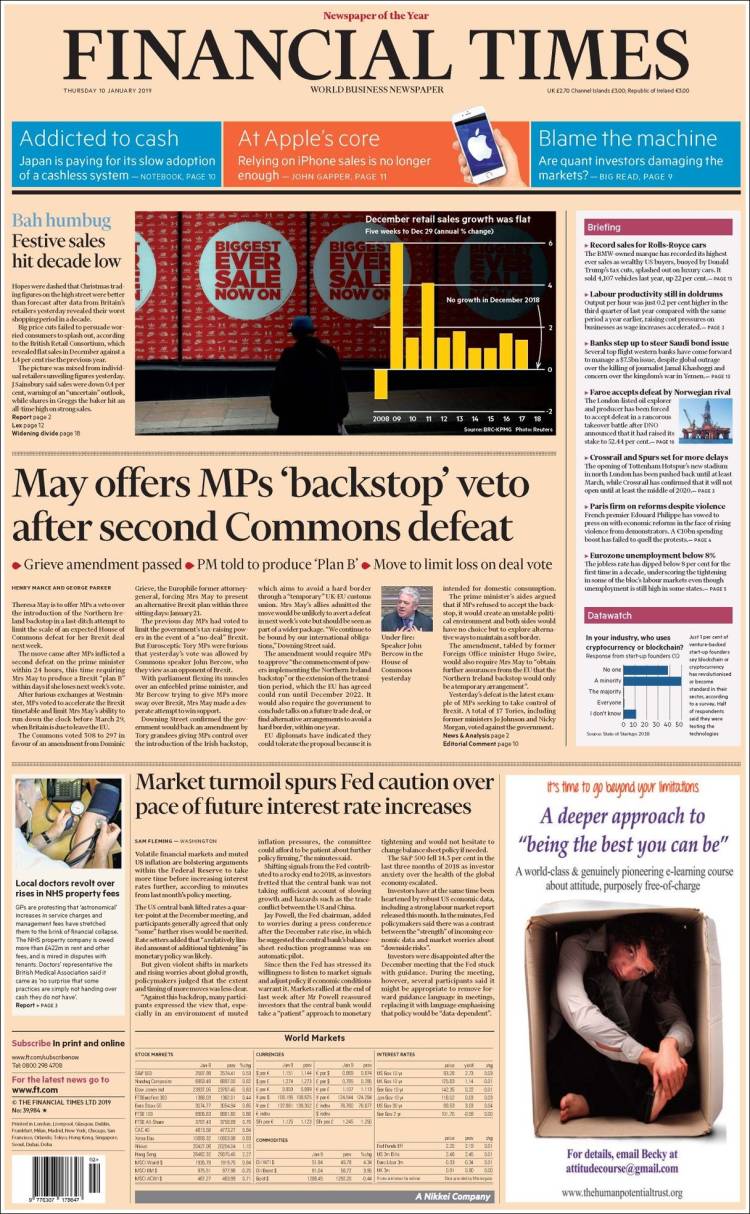 Portada de Financial Times (Reino Unido)
