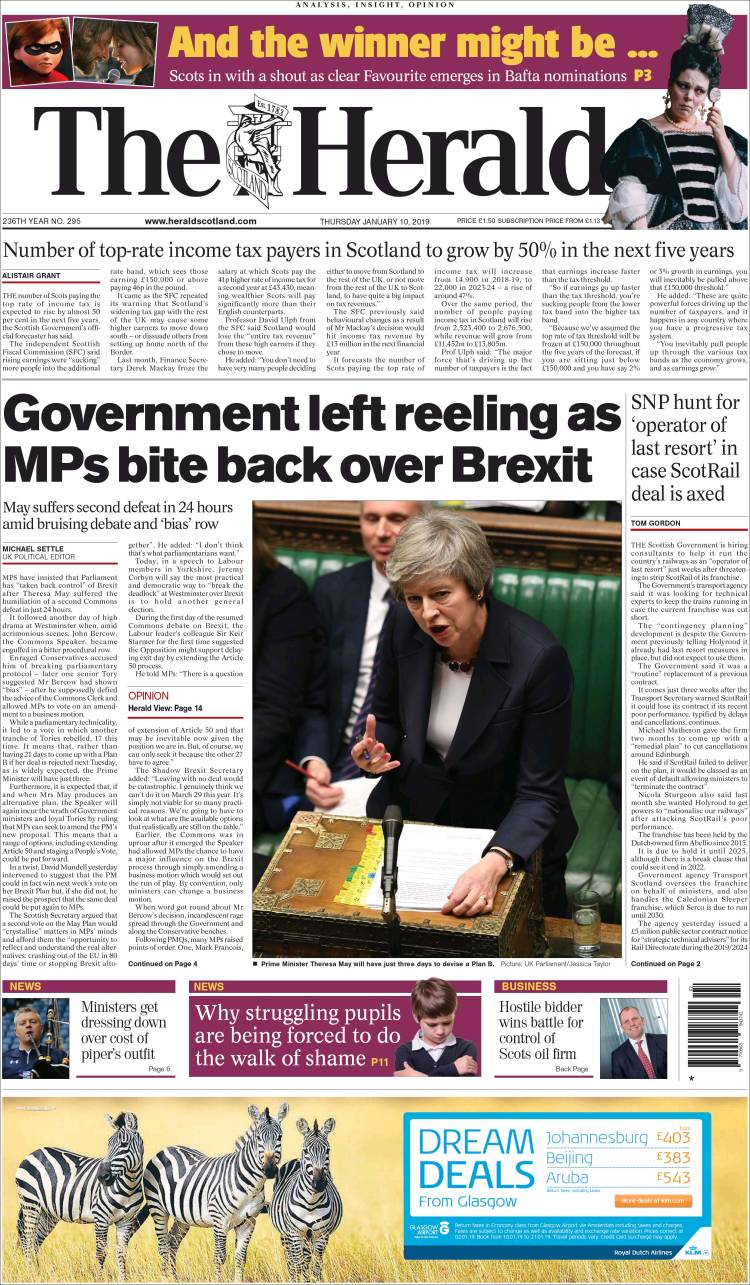 Portada de The Herald (Reino Unido)