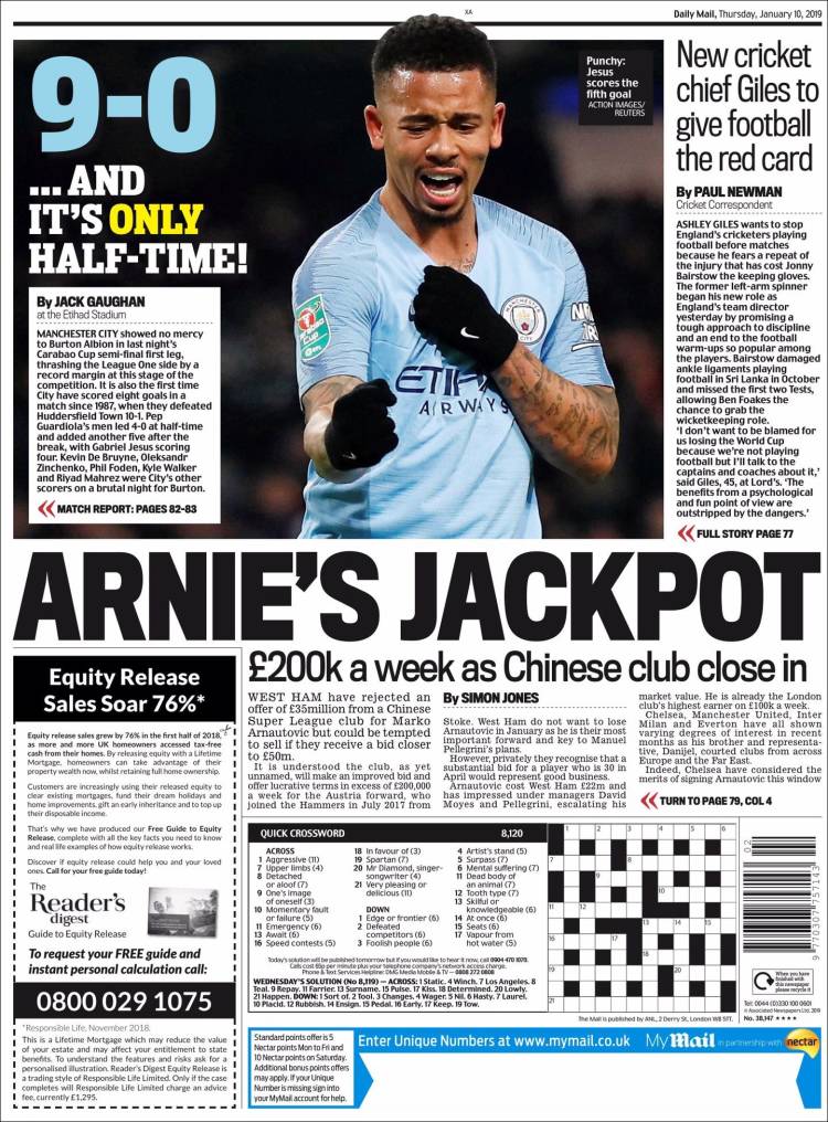 Portada de Daily Mail Sport (Reino Unido)
