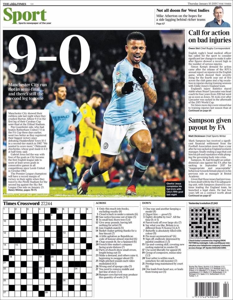 Portada de The Times Sport (Reino Unido)