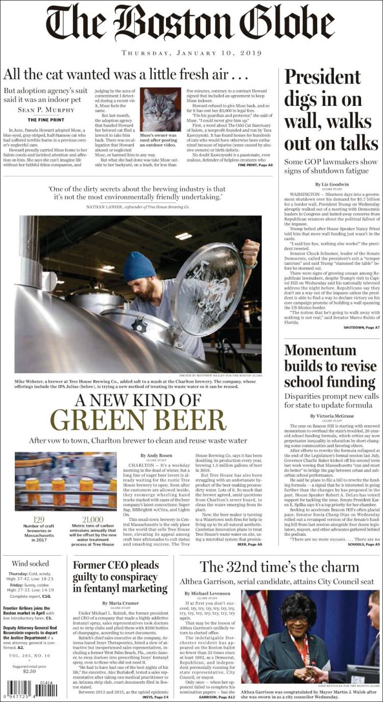 Portada de Boston Globe (USA)