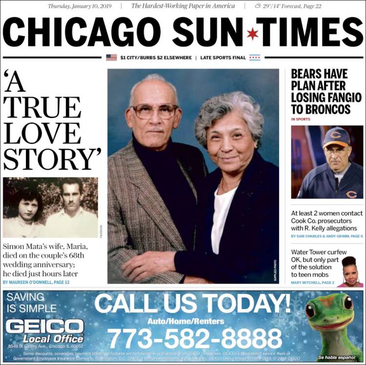 Portada de Chicago Sun-Times (USA)