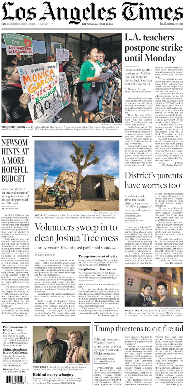 Portada de Los Angeles Times (USA)