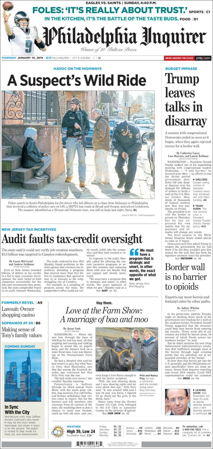 Portada de Philadelphia Inquirer (USA)