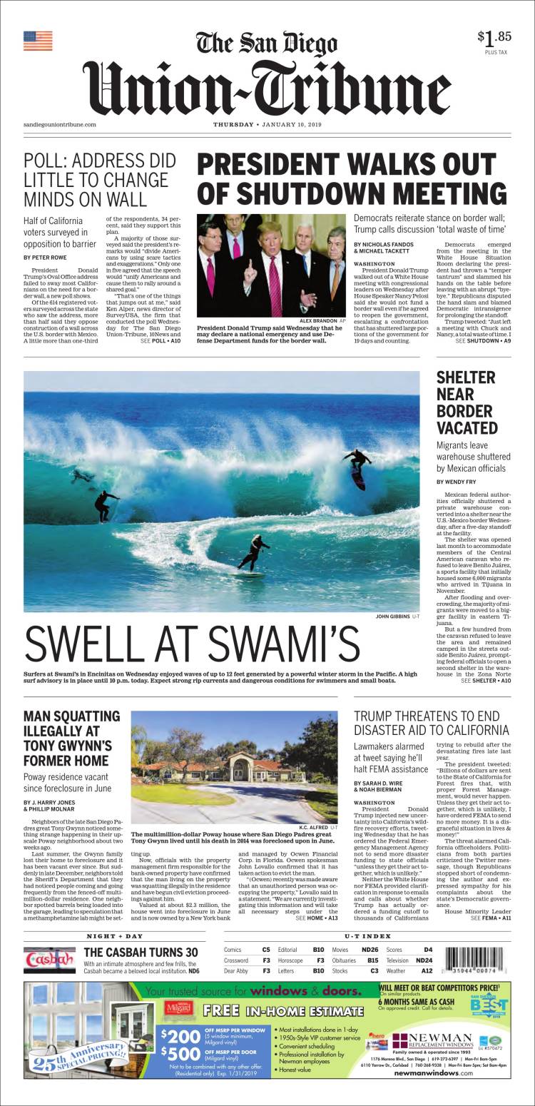 Portada de The San Diego Union-Tribune (USA)