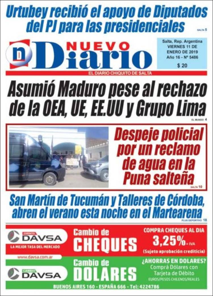 Portada de Nuevo Diario de Salta (Argentina)