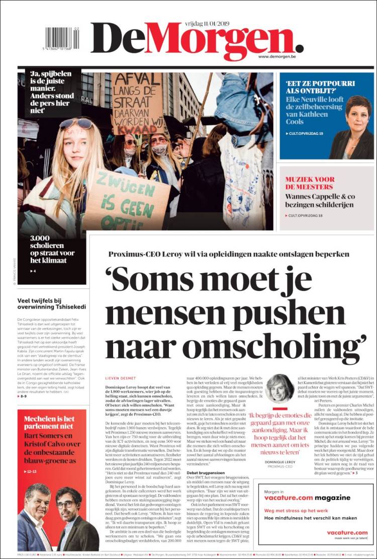 Portada de De Morgen (B&eacute;lgica)