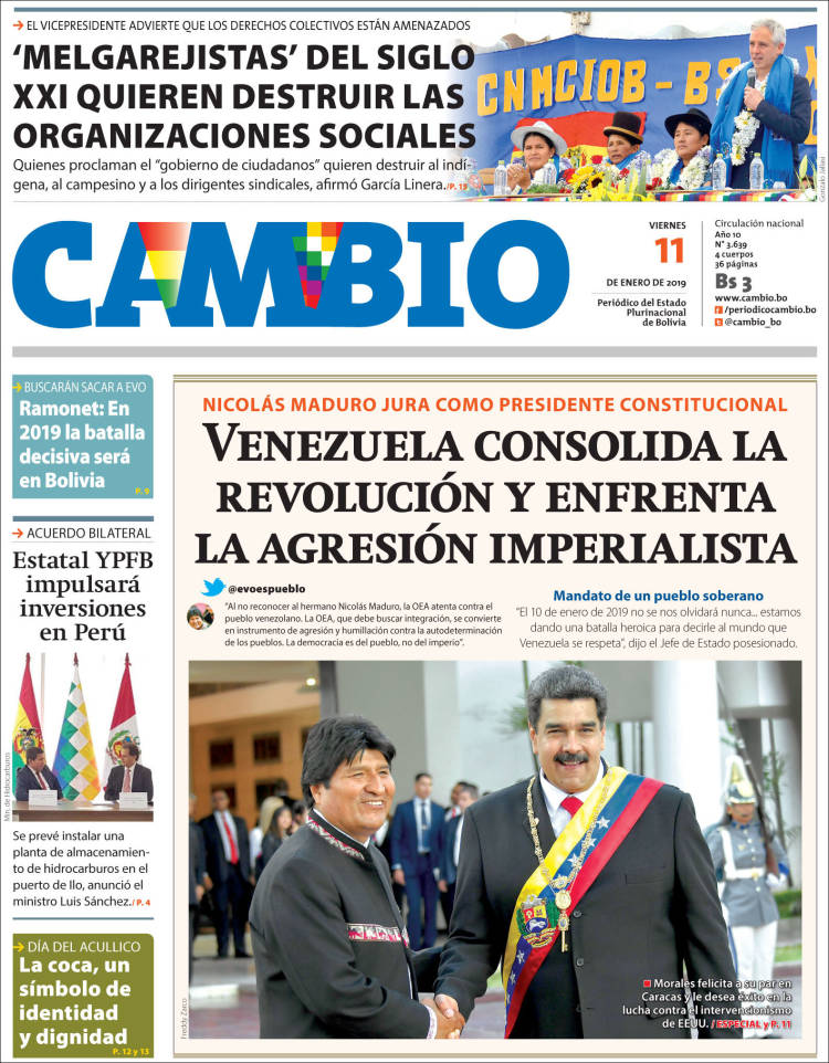 Portada de Cambio (Bolivia)
