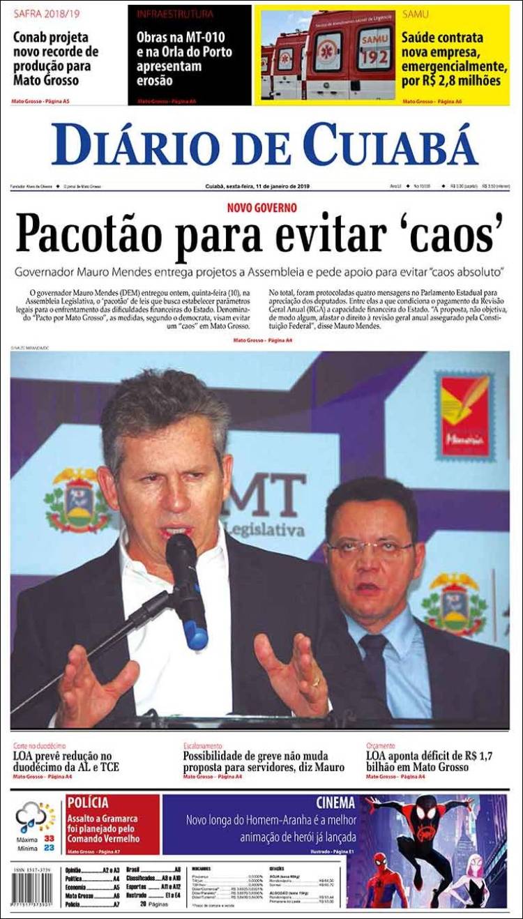 Portada de Diário de Cuiabá (Brasil)