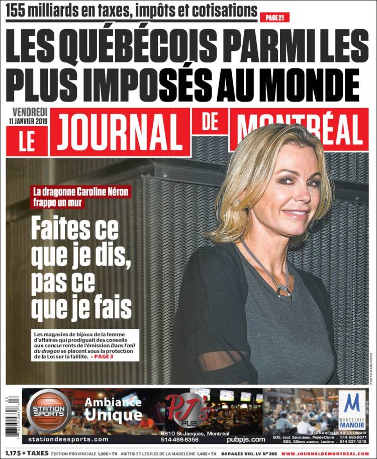 Portada de Le Journal de Montréal (Canadá)