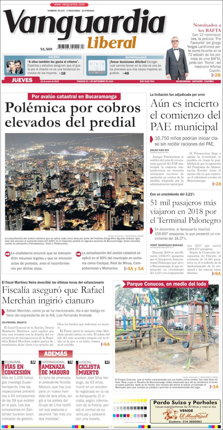Portada de Vanguardia Liberal (Colombia)