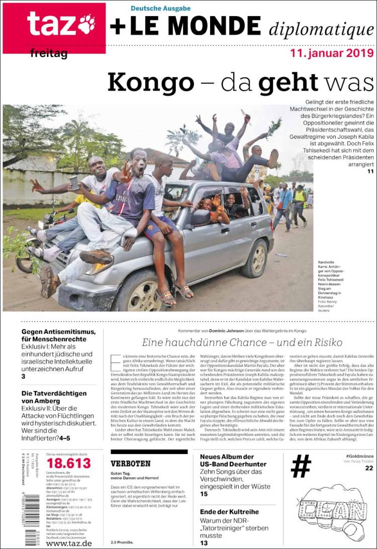 Portada de Die Tageszeitung (Alemania)