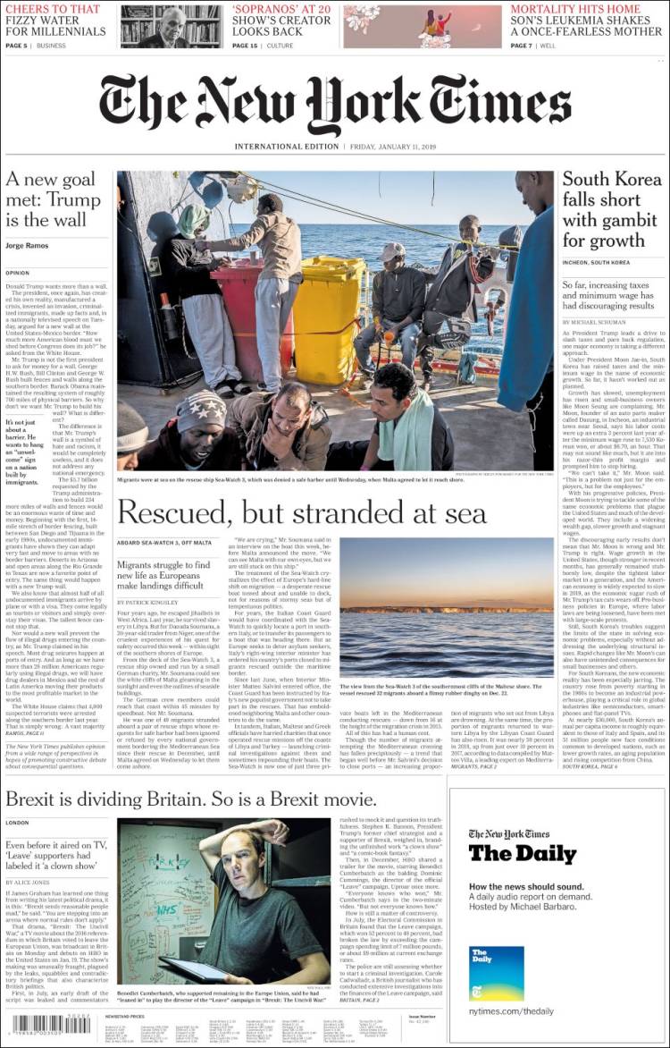 Portada de International New York Times (Europa)