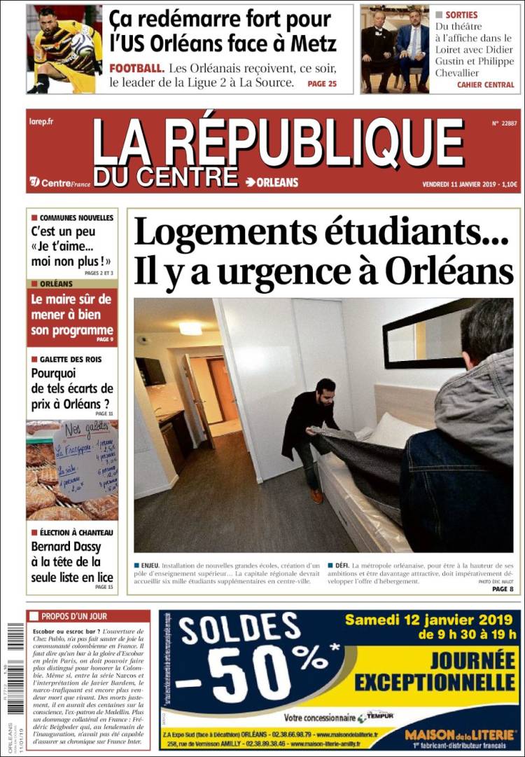 Portada de La République du Centre (Francia)