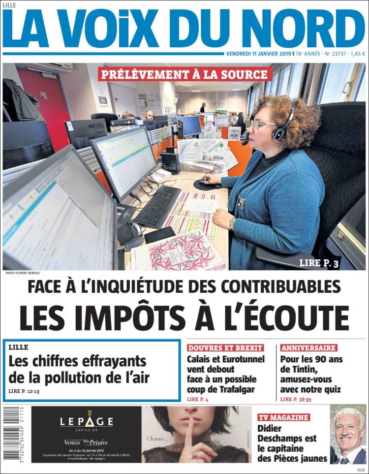 Portada de La Voix du Nord (Francia)