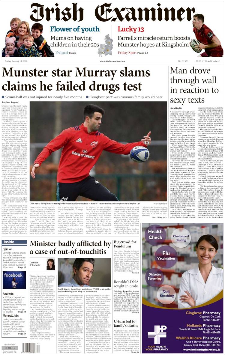 Portada de Irish Examiner (Irlanda)