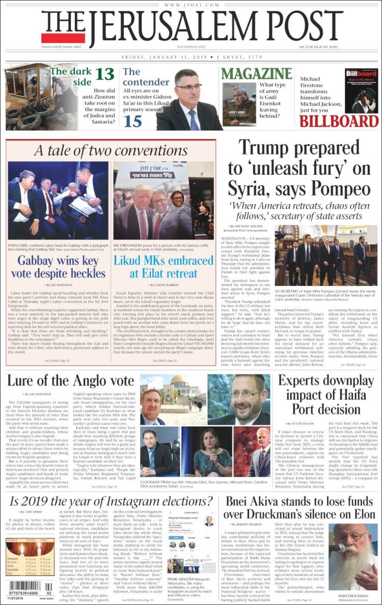 Portada de The Jerusalem Post (Israel)