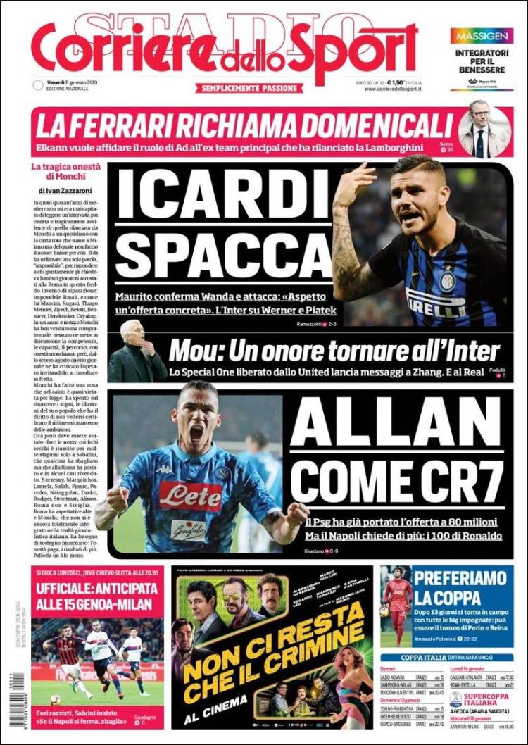 Portada de Corriere dello Sport (Italia)