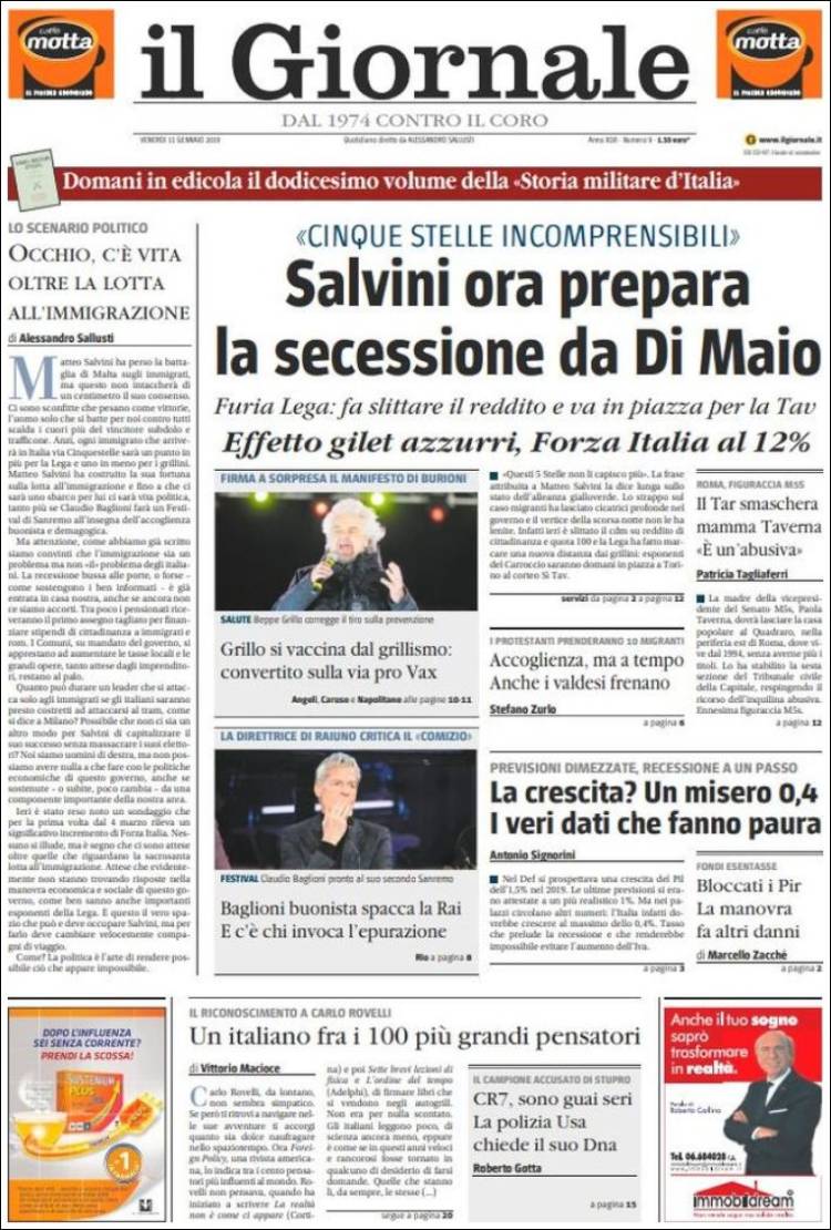 Portada de il Giornale (Italia)