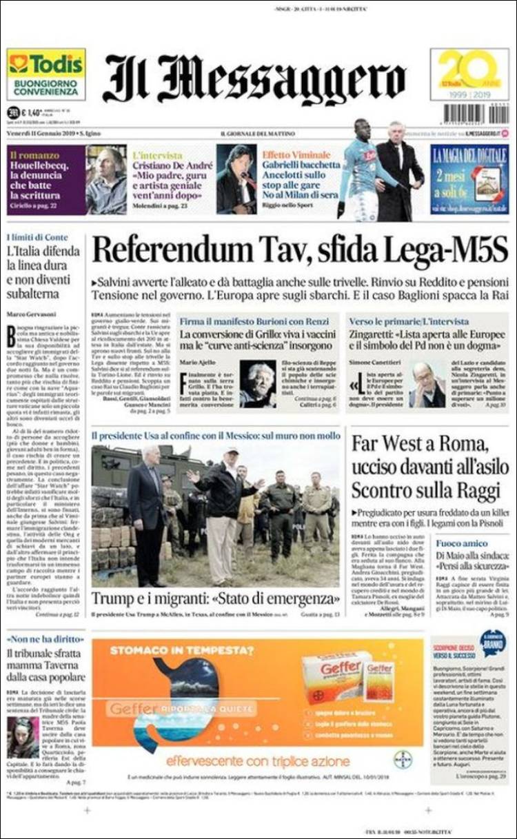 Portada de Il Messaggero (Italia)