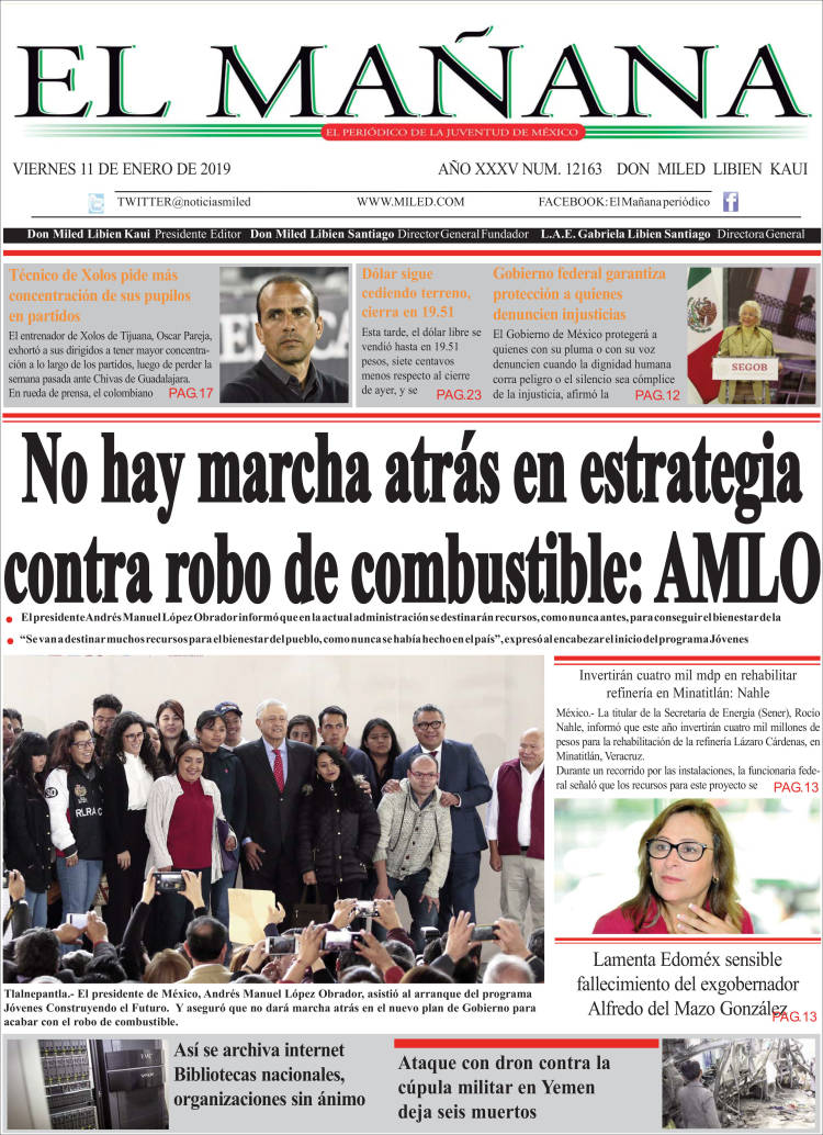 Portada de El Mañana de Toluca (México)