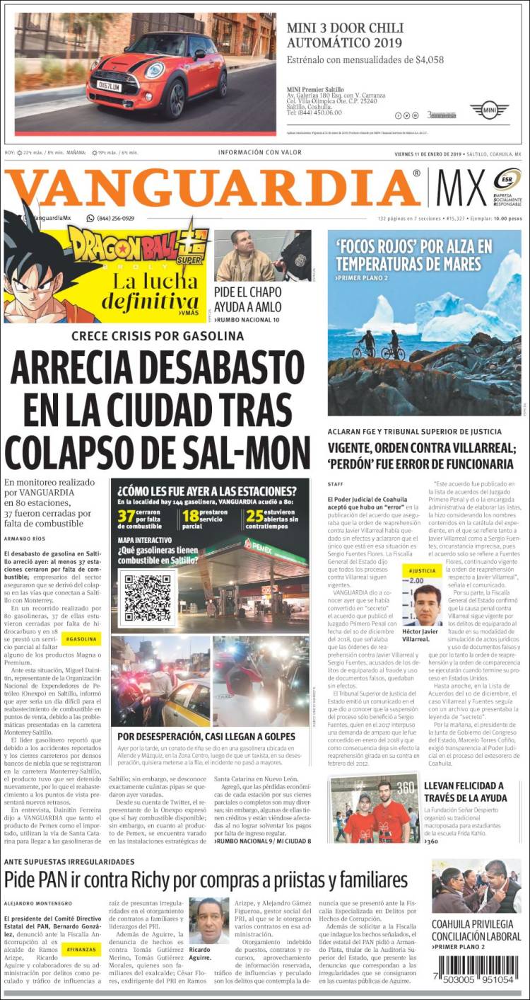 Portada de Vanguardia (México)