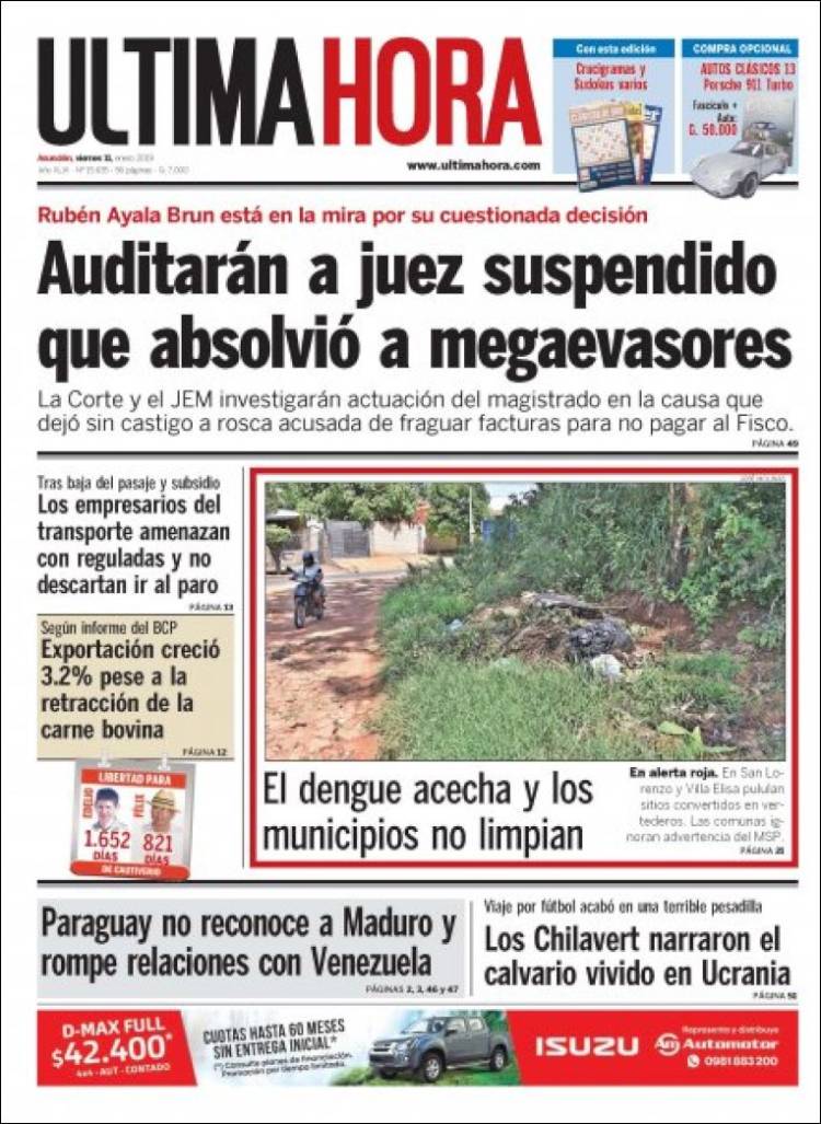 Portada de Última Hora (Paraguay)