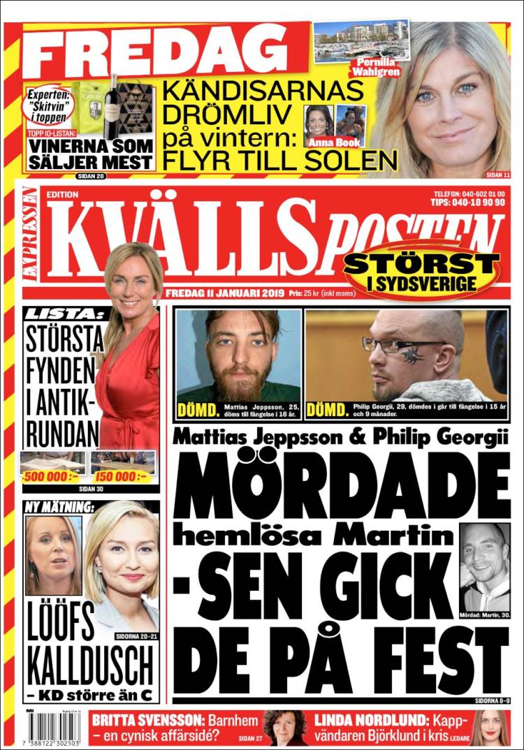 Portada de Kvällsposten (Suecia)