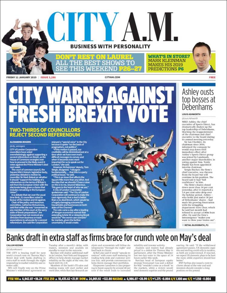 Portada de City A.M. (Reino Unido)