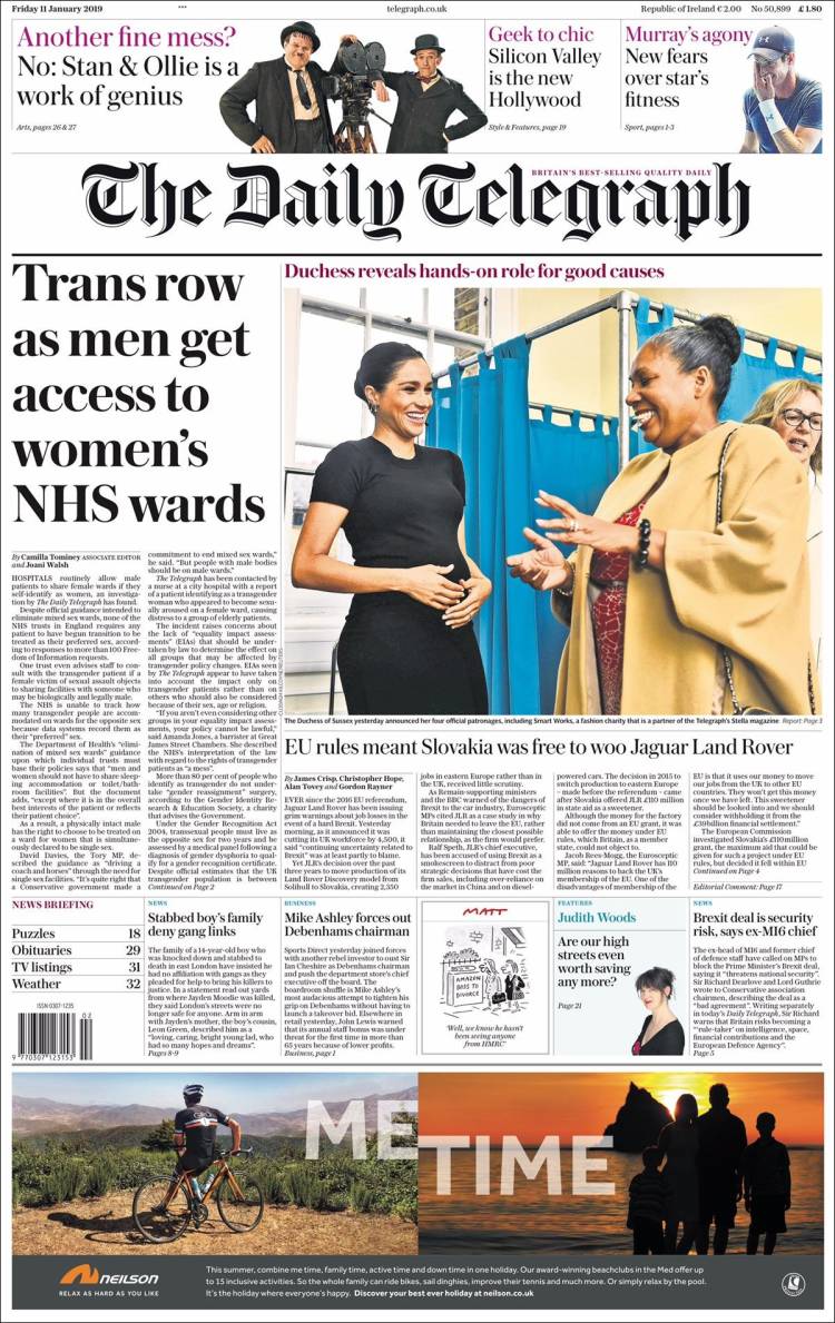 Portada de Daily Telegraph (Reino Unido)