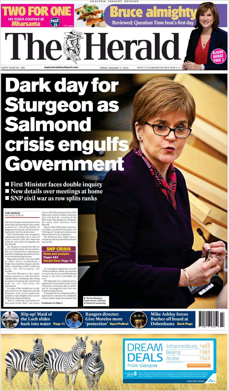 Portada de The Herald (Reino Unido)