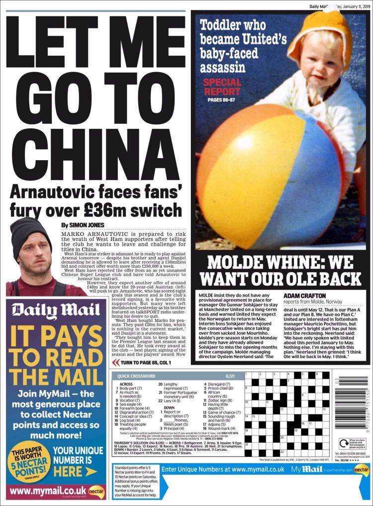 Portada de Daily Mail Sport (Reino Unido)